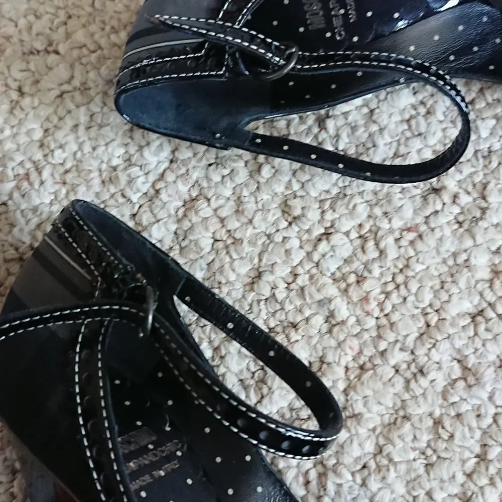 Moschino black & white plaid peep toe Mary Jane size 6